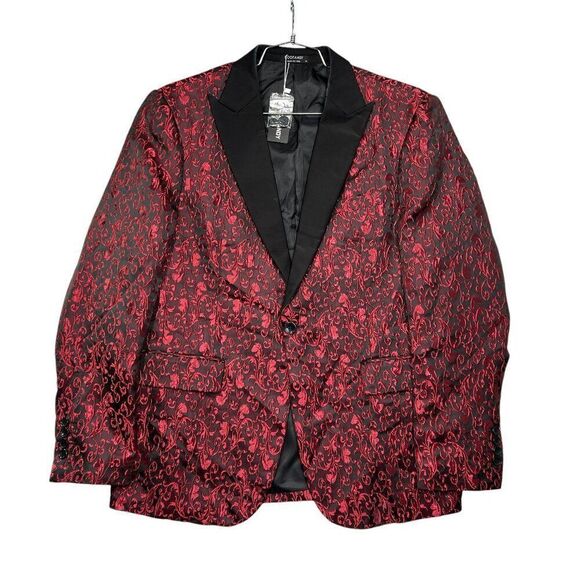 Coofandy Men's Size Medium Black & Red Tuxedo Jacket‎ - Picture 1 of 11